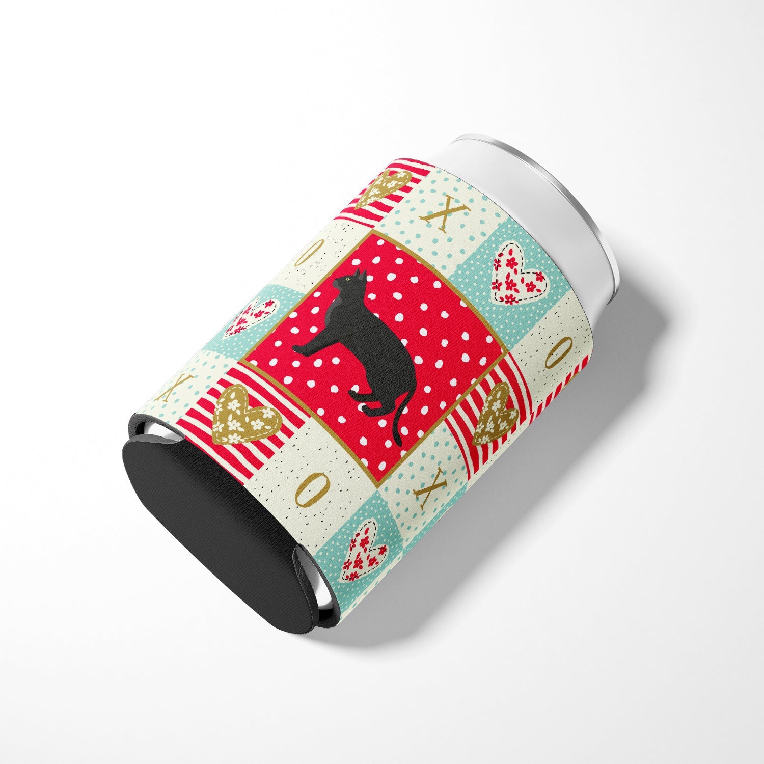 Chausie Black Cat Love Can or Bottle Hugger Cooler Sleeve for Standard 12 oz Cans, Insulated Foam Beer & Soda Can Hugger Reusable