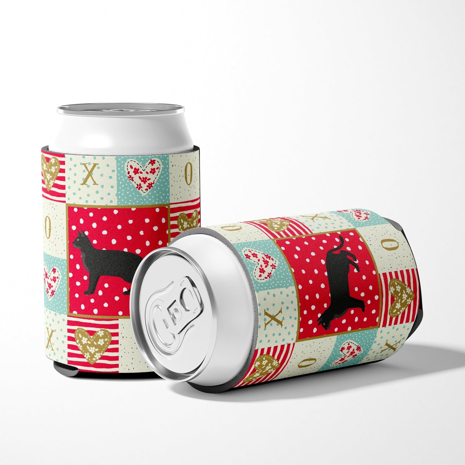 Chausie Black Cat Love Can or Bottle Hugger Cooler Sleeve for Standard 12 oz Cans, Insulated Foam Beer & Soda Can Hugger Reusable