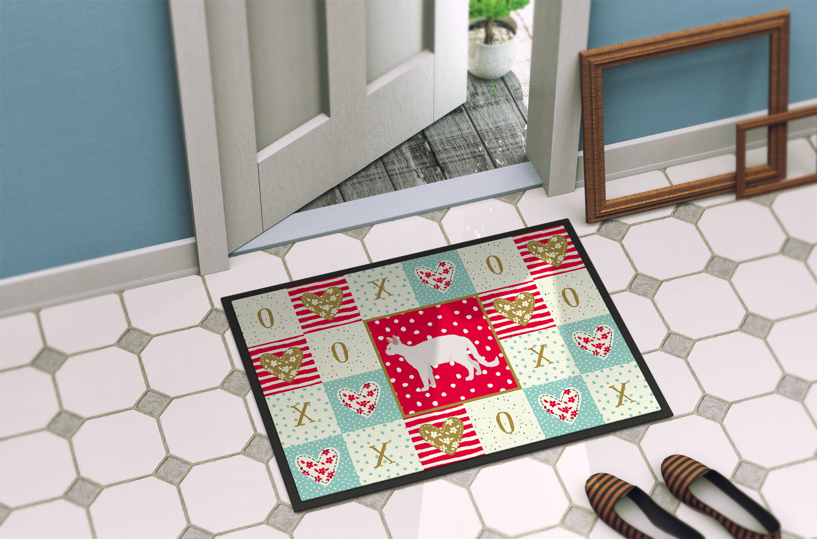 White Devon Rex Cat Love Doormat Indoor Outdoor 24H X 36W Front Door Mat Rugs for Entryway, Non Slip Washable Low Pile,