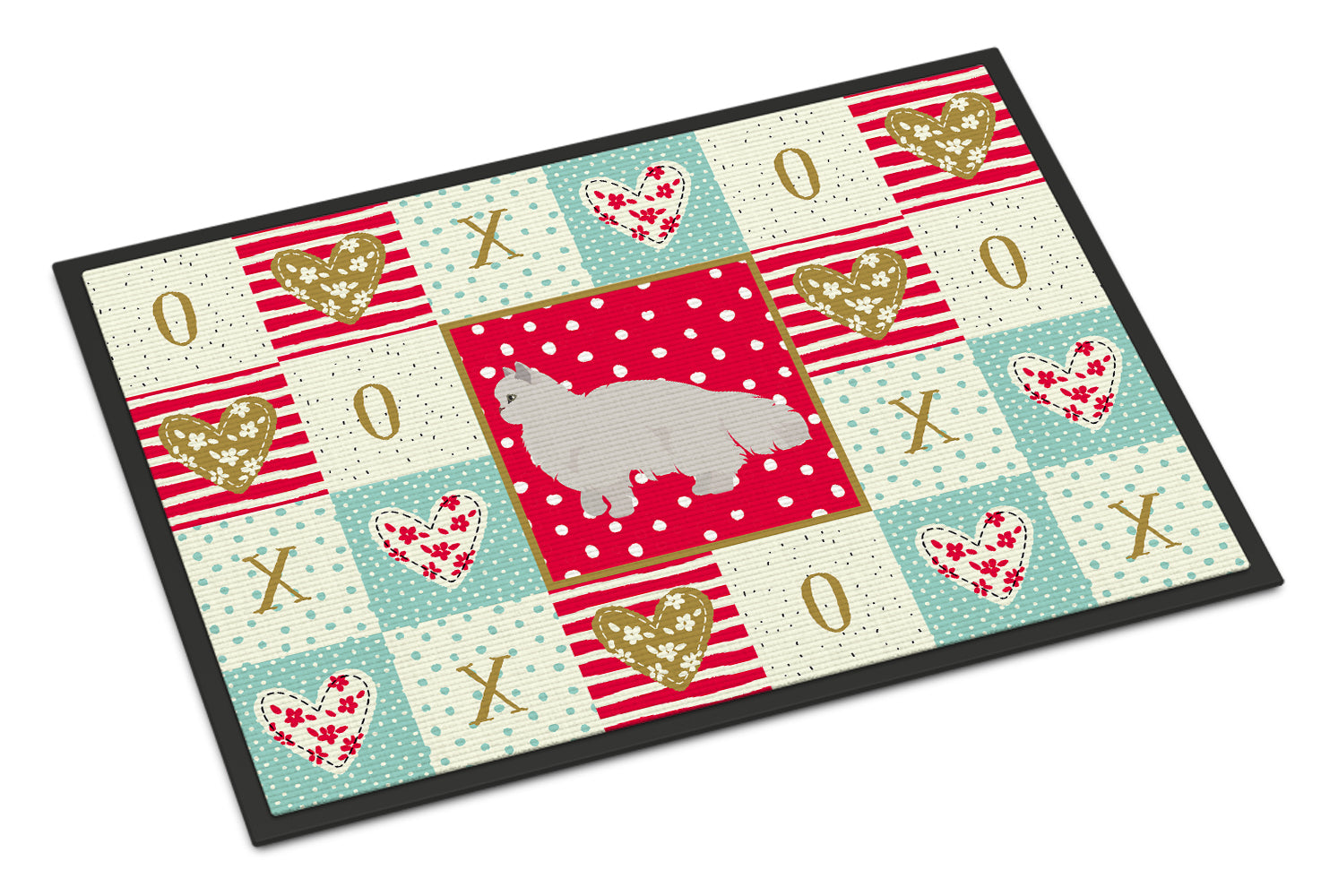White Persian Traditional Cat Love Doormat Indoor Outdoor 18H X 27W Front Door Mat Rugs for Entryway, Non Slip Washable