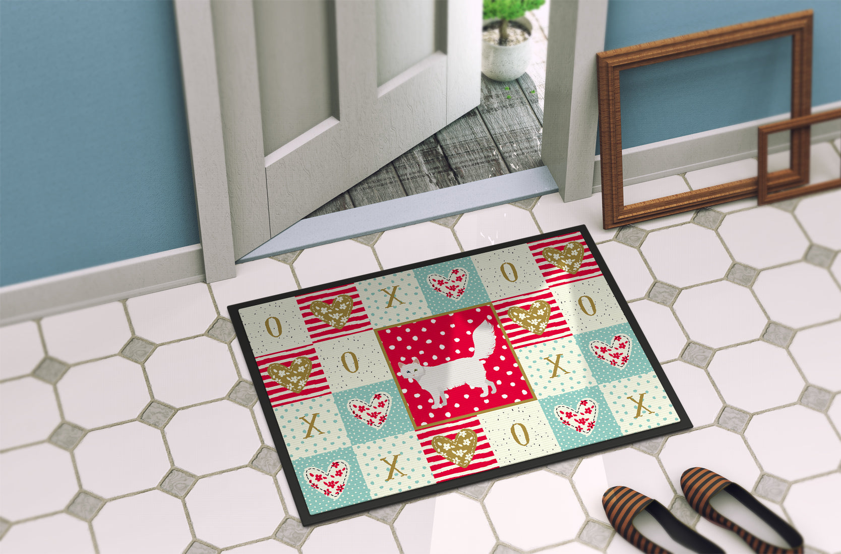 Turkish Angora Cat Love Doormat Indoor Outdoor 24H X 36W Front Door Mat Rugs for Entryway, Non Slip Washable Low Pile,