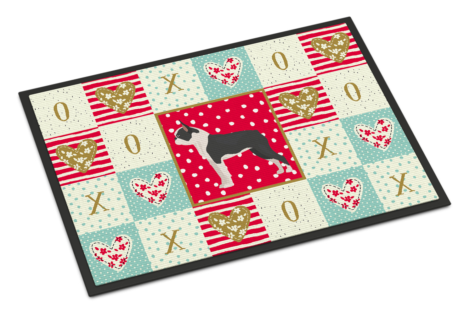 Boston Terrier Love Doormat Indoor Outdoor 18H X 27W Front Door Mat Rugs for Entryway, Non Slip Washable