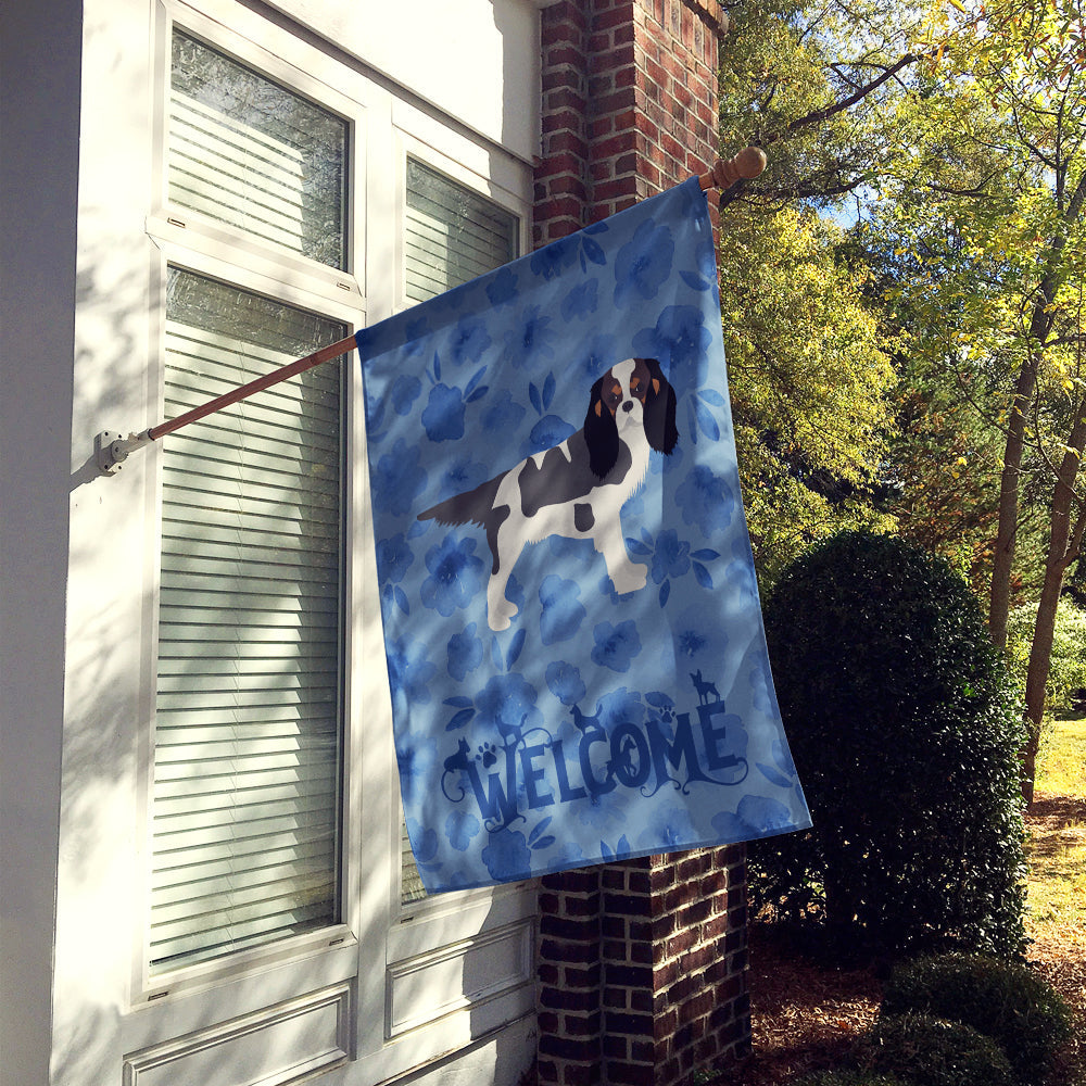 Tricolor Cavalier Spaniel Welcome House Flag 28x40 Porch Sleeve Pole Decorative Outside Yard Banner Artwork Wall Hanging, Polyester