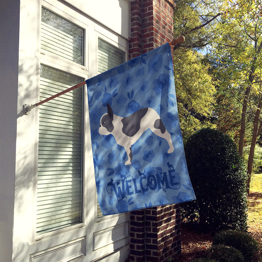 French Bulldog Welcome House Flag 28x40 Porch Sleeve Pole Decorative Outside Yard Banner Artwork Wall Hanging, Polyester