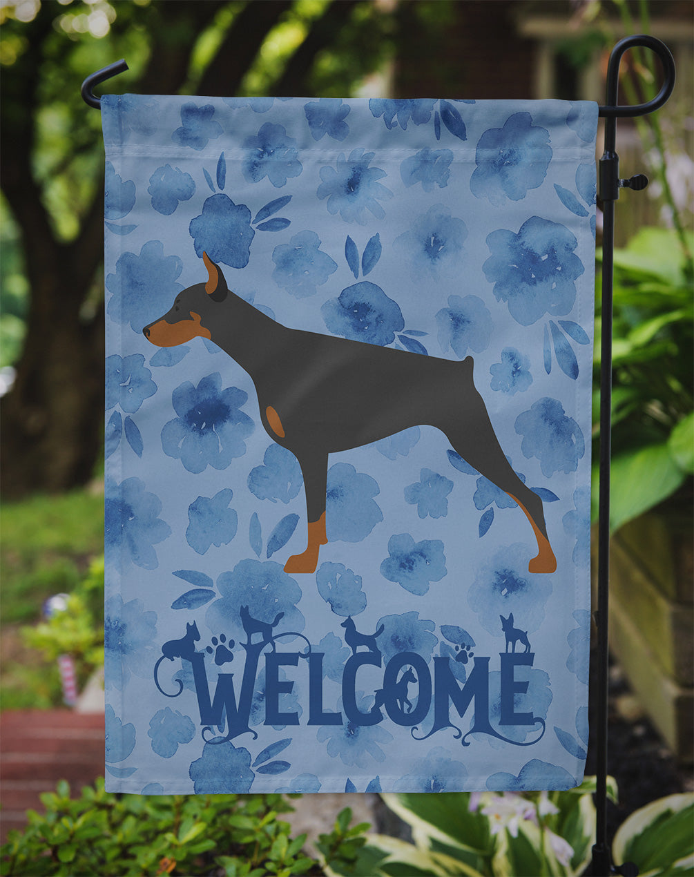Doberman Pinscher Welcome Garden Flag Mailbox Decorative Yard Banner Outside Patio Artwork for Flower Beds, Garden Size, Multicolor
