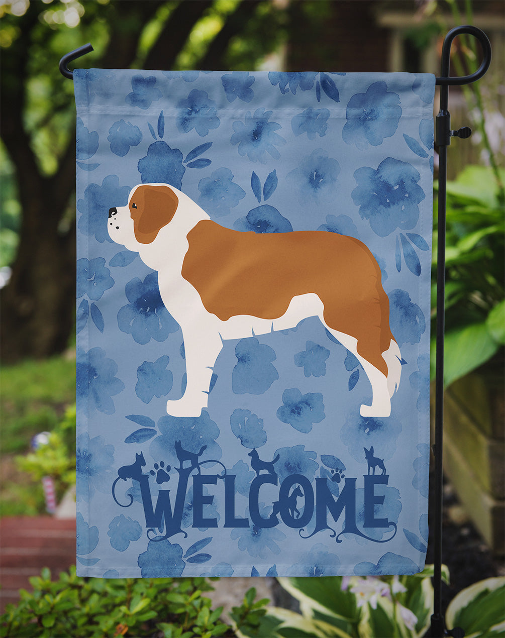 Saint Bernard Welcome Garden Flag Mailbox Decorative Yard Banner Outside Patio Artwork for Flower Beds, Garden Size, Multicolor