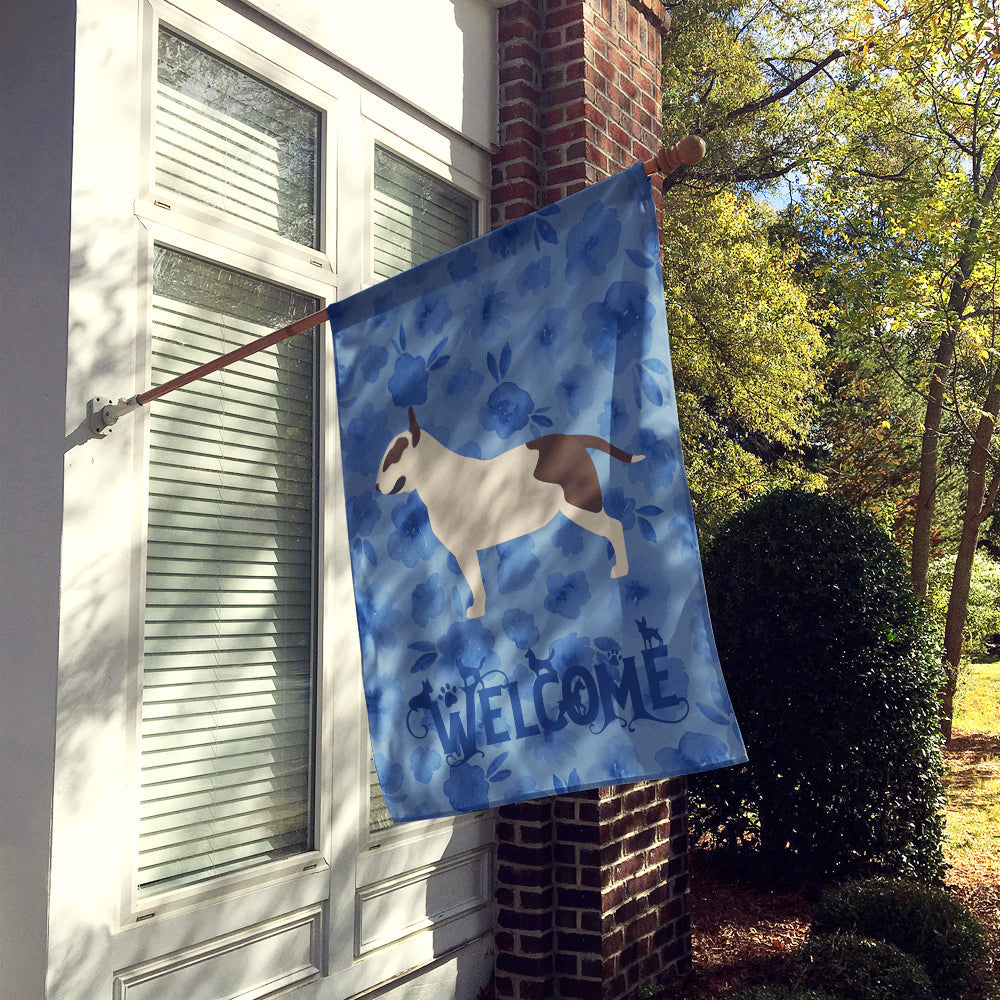 Bull Terrier Welcome House Flag 28x40 Porch Sleeve Pole Decorative Outside Yard Banner Artwork Wall Hanging, Polyester