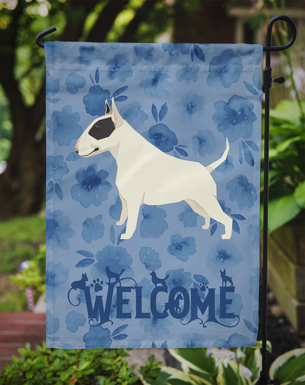 Black and White Bull Terrier Welcome Garden Flag Mailbox Decorative Yard Banner Outside Patio Artwork for Flower Beds, Garden Size, Multicolor