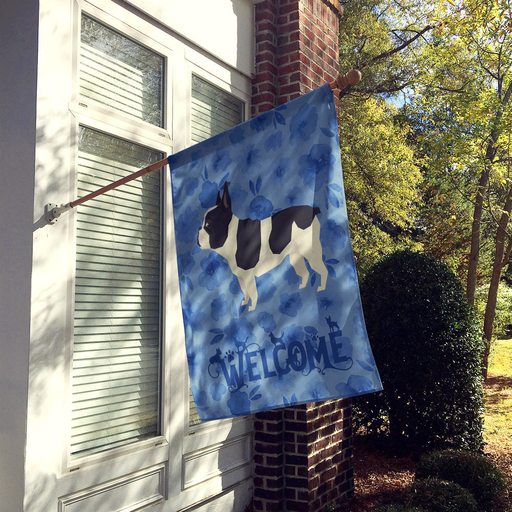 French Bulldog Welcome House Flag 28x40 Porch Sleeve Pole Decorative Outside Yard Banner Artwork Wall Hanging, Polyester