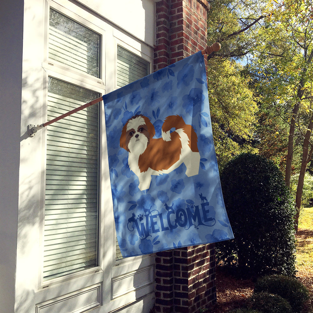 Shih Tzu Welcome House Flag 28x40 Porch Sleeve Pole Decorative Outside Yard Banner Artwork Wall Hanging, Polyester