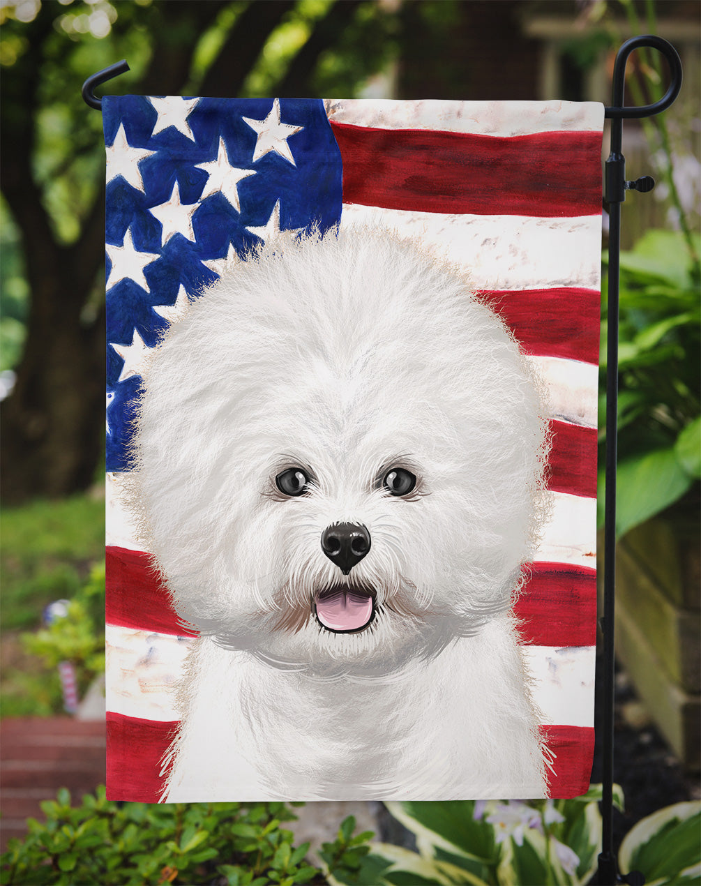 Bichon Frise American Flag Garden Flag Mailbox Decorative Yard Banner Outside Patio Artwork for Flower Beds, Garden Size, Multicolor