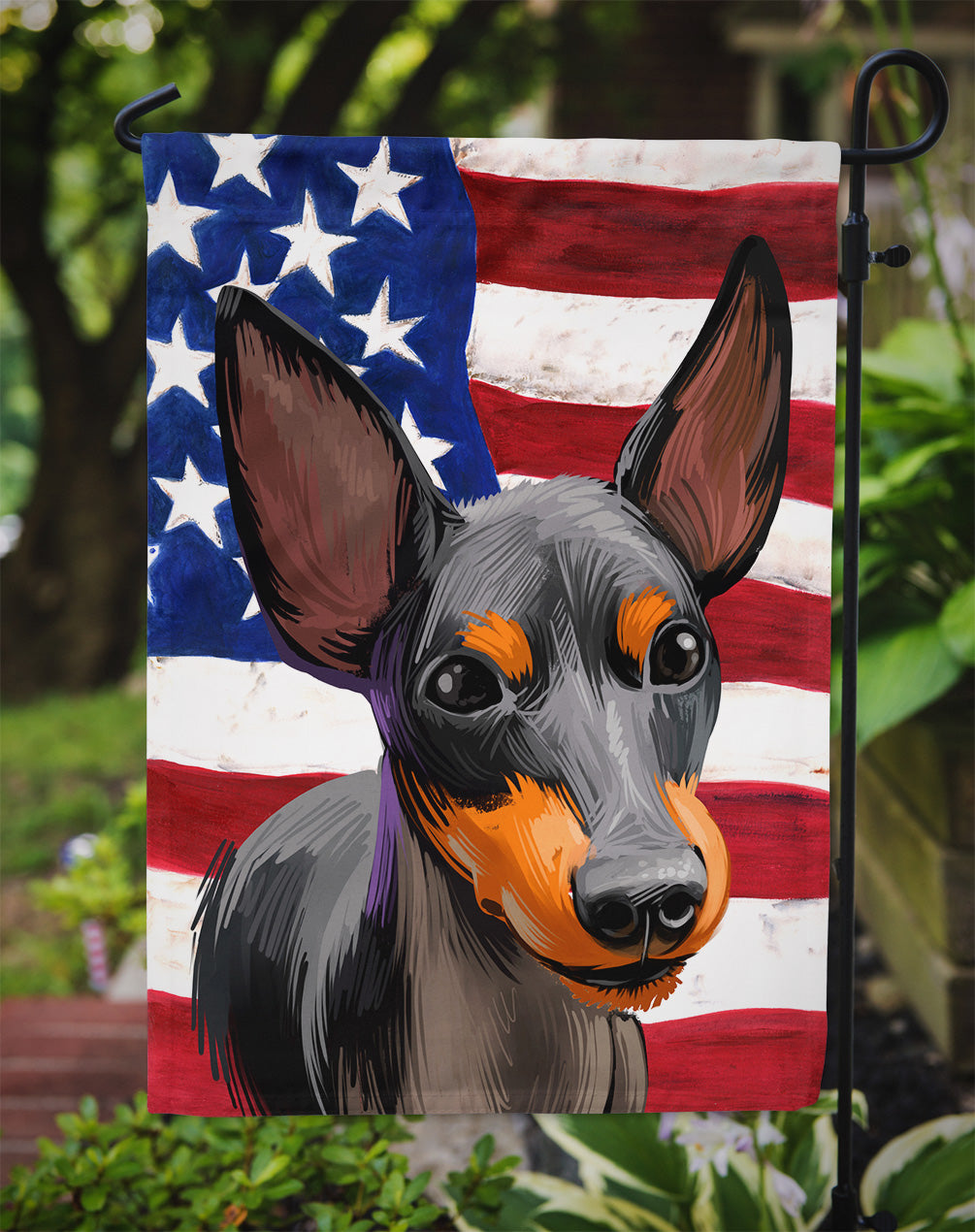 English Toy Terrier American Flag Garden Flag Mailbox Decorative Yard Banner Outside Patio Artwork for Flower Beds, Garden Size, Multicolor