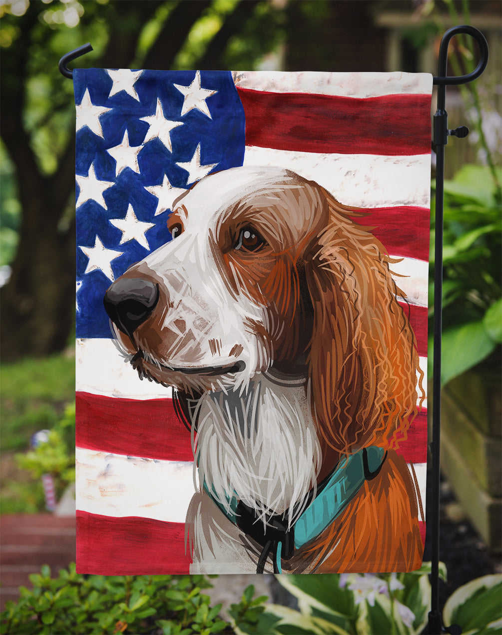 Welsh Springer Spaniel American Flag Garden Flag Mailbox Decorative Yard Banner Outside Patio Artwork for Flower Beds, Garden Size, Multicolor