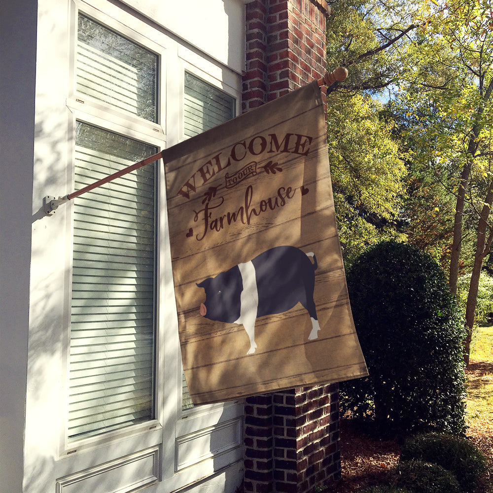 Hampshire Pig Welcome House Flag 28x40 Porch Sleeve Pole Decorative Outside Yard Banner Artwork Wall Hanging, Polyester