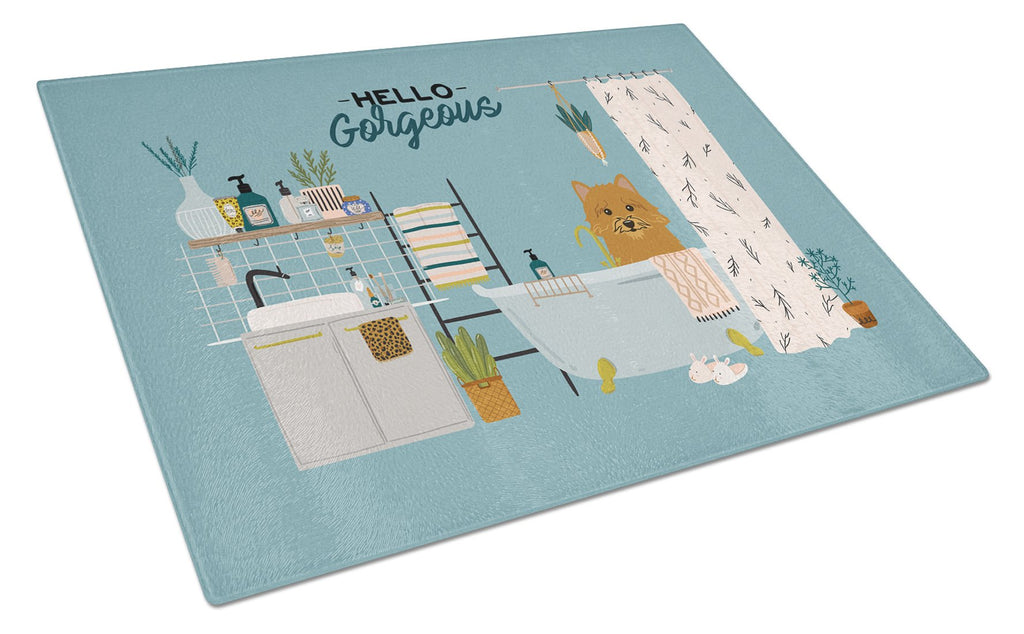 Norwich Terrier in Bathtub Cutting Board Tempered Glass Kitchen Cutting Surface, Heat Resistant Chopping, Non-Slip Feet, Food Prep & Serving