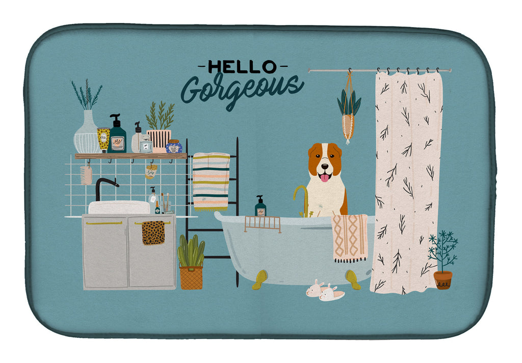 Central Asian Shepherd Dog in Bathtub Dish Drying Mat Absorbent Dish Drying Mat Pad for Kitchen Counter Dish Drainer Mat for Countertop, 14 x 21", Multicolor