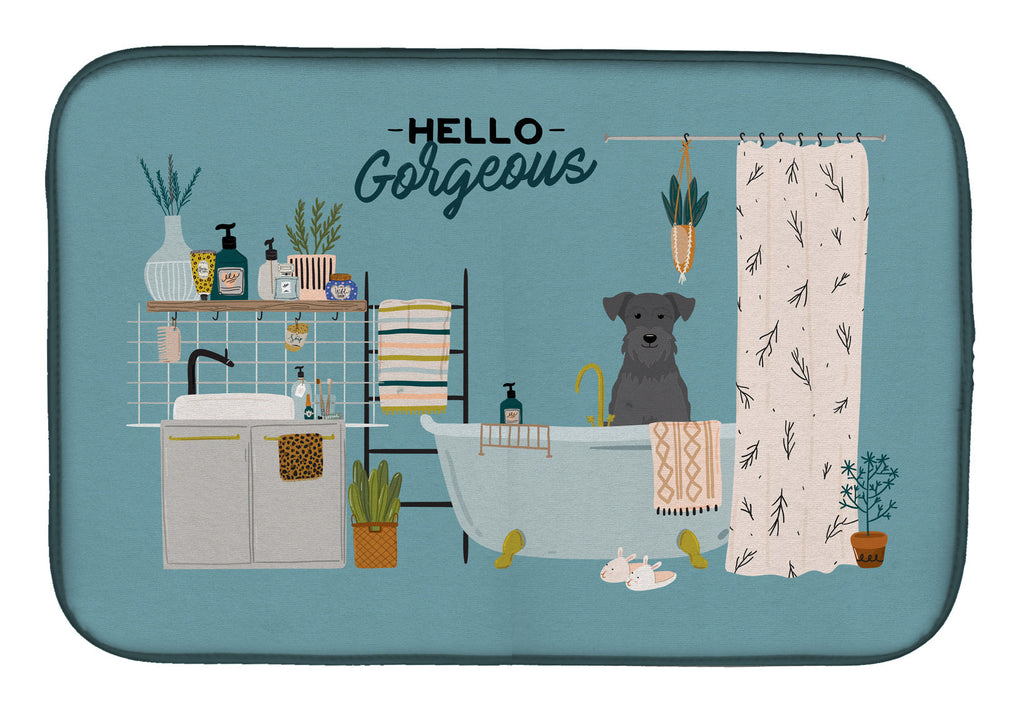 Black Miniature Schnauzer in Bathtub Dish Drying Mat Absorbent Dish Drying Mat Pad for Kitchen Counter Dish Drainer Mat for Countertop, 14 x 21", Multicolor