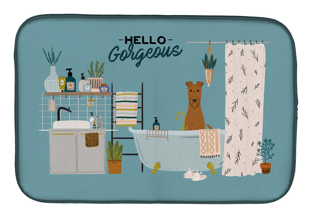 Irish Terrier in Bathtub Dish Drying Mat Absorbent Dish Drying Mat Pad for Kitchen Counter Dish Drainer Mat for Countertop, 14 x 21", Multicolor