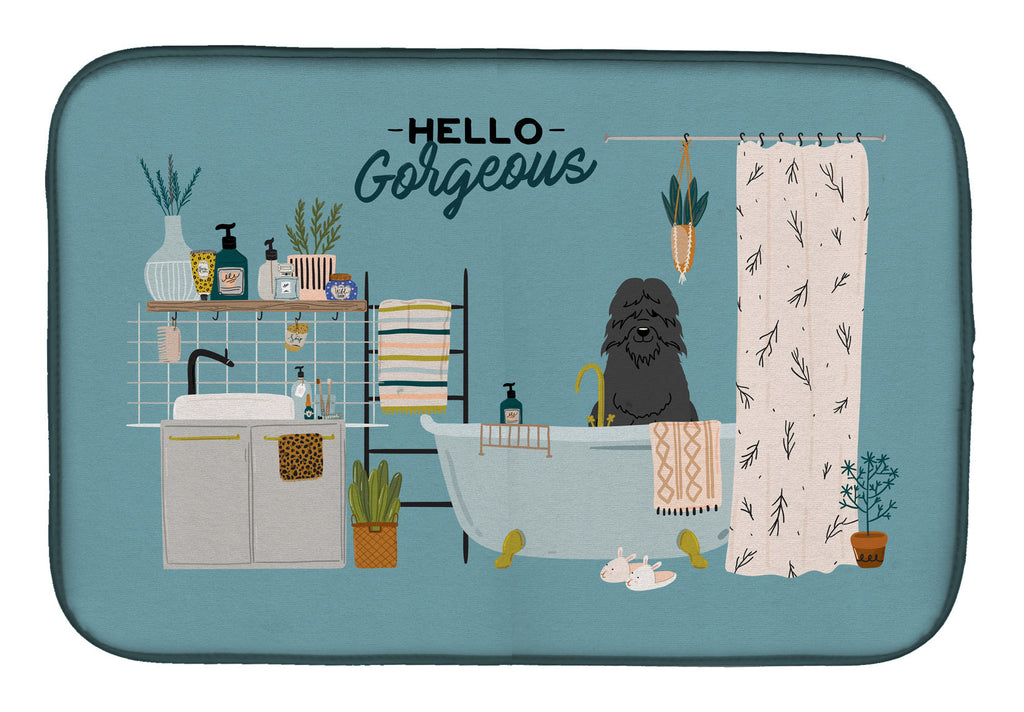 Bouvier des Flandres in Bathtub Dish Drying Mat Absorbent Dish Drying Mat Pad for Kitchen Counter Dish Drainer Mat for Countertop, 14 x 21", Multicolor