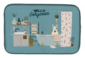 White Bull Terrier in Bathtub Dish Drying Mat Absorbent Dish Drying Mat Pad for Kitchen Counter Dish Drainer Mat for Countertop, 14 x 21", Multicolor