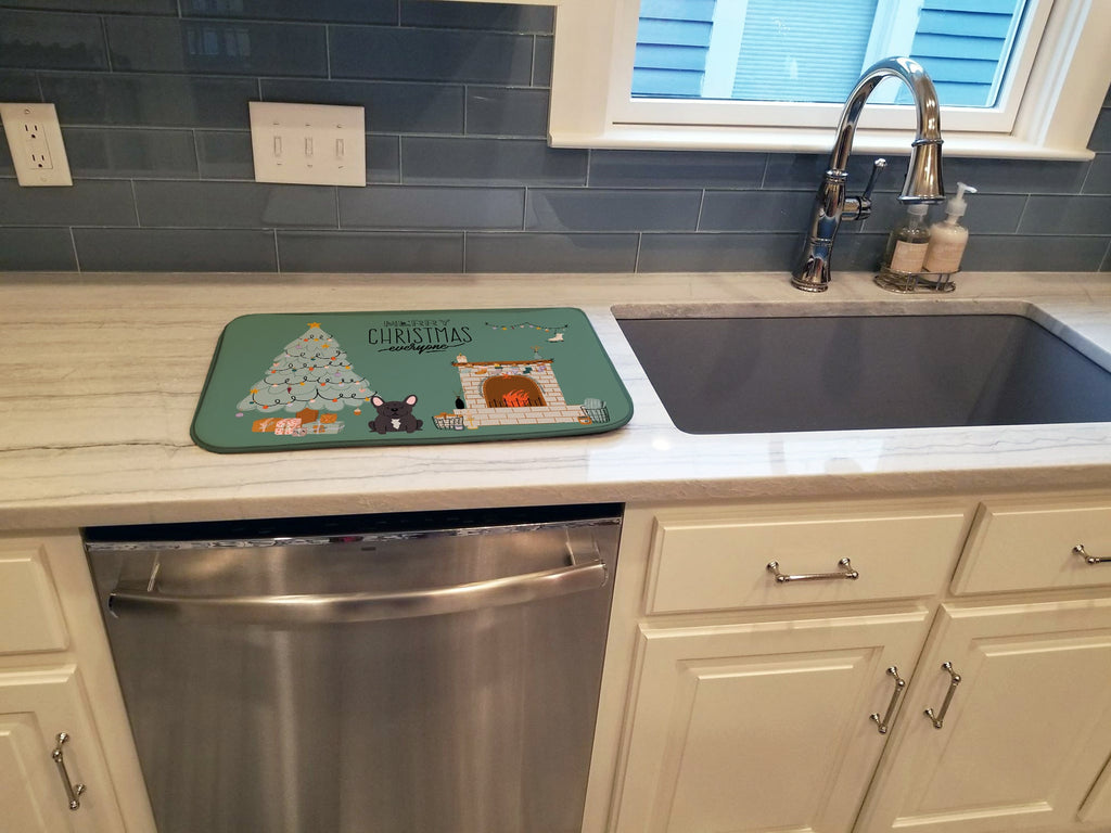 Brindle French Bulldog Christmas Everyone Dish Drying Mat Absorbent Dish Drying Mat Pad for Kitchen Counter Dish Drainer Mat for Countertop, 14 x 21", Multicolor