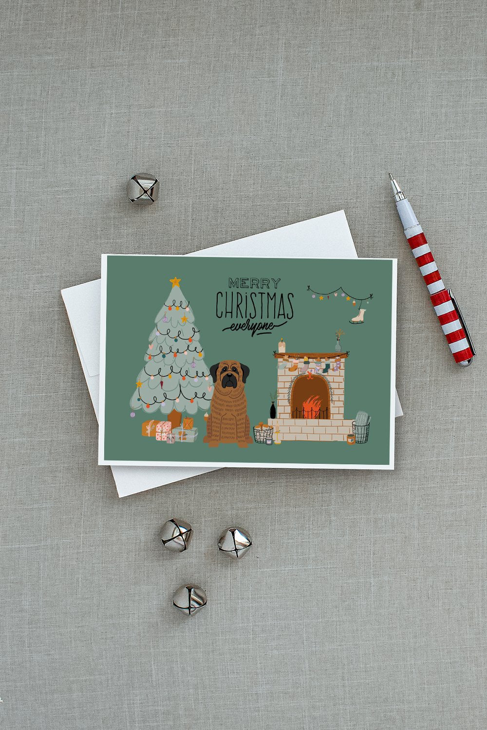 Brindle Mastiff Christmas Everyone Greeting Cards Pack of 8 Blank Cards with Envelopes Whimsical A7 Size 5x7