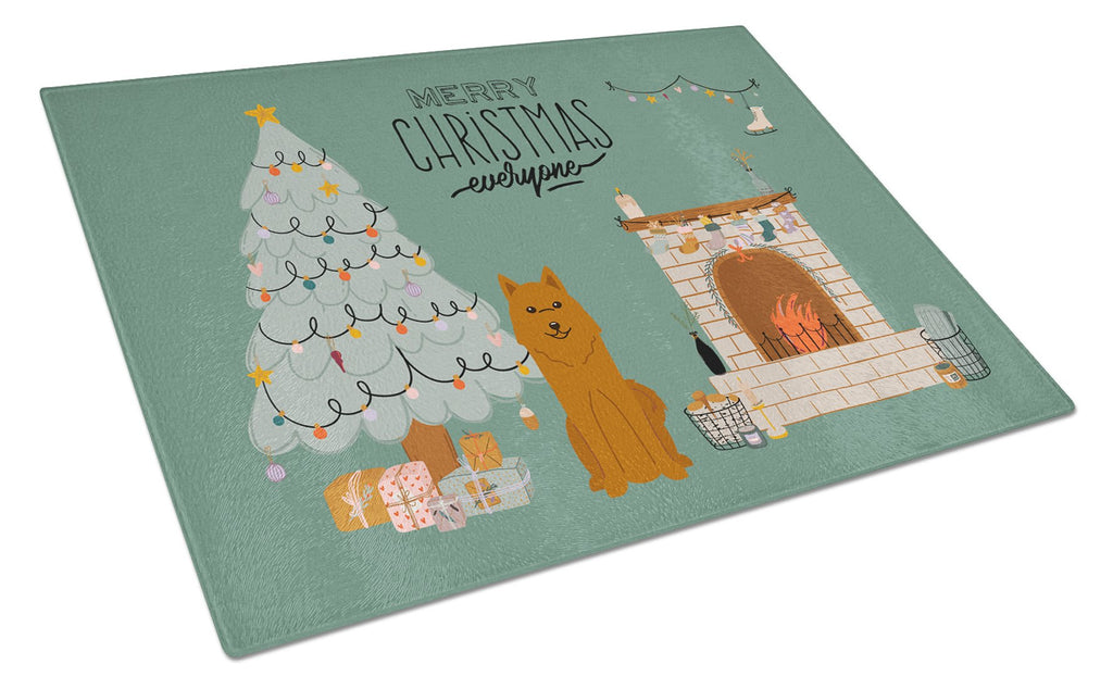 Karelian Bear Dog Christmas Everyone Cutting Board Tempered Glass Kitchen Cutting Surface, Heat Resistant Chopping, Non-Slip Feet, Food Prep & Serving
