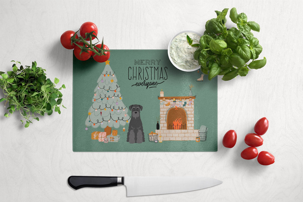 Black Standard Schnauzer Christmas Everyone Cutting Board Tempered Glass Kitchen Cutting Surface, Heat Resistant Chopping, Non-Slip Feet, Food Prep & Serving