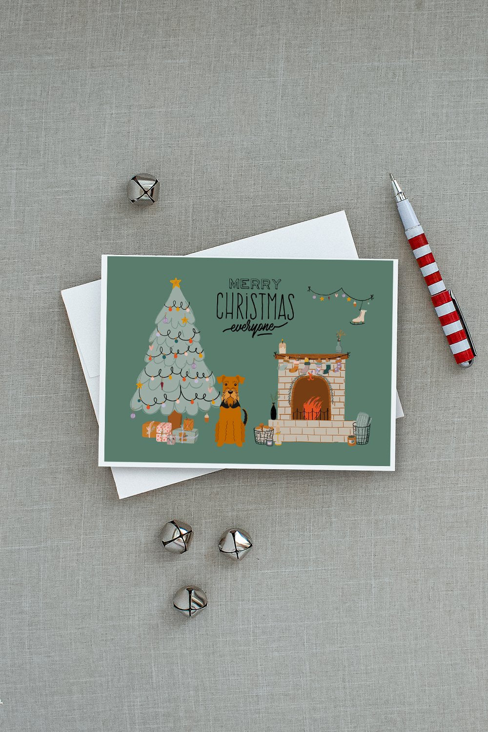 Airedale Christmas Everyone Greeting Cards Pack of 8 Blank Cards with Envelopes Whimsical A7 Size 5x7
