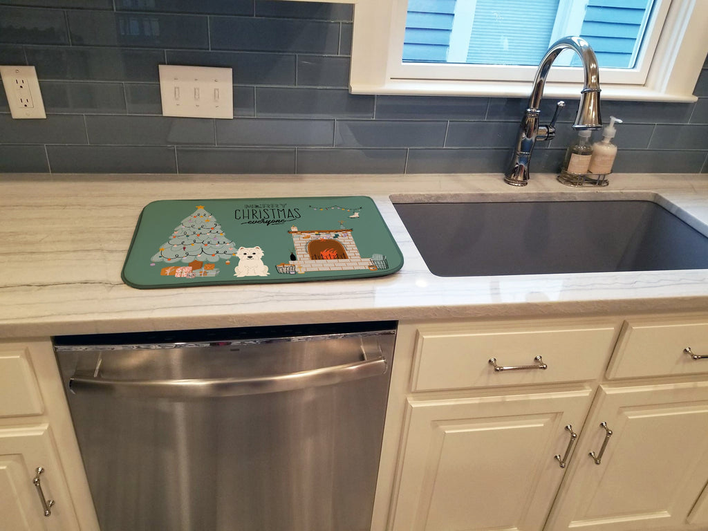 Westie Christmas Everyone Dish Drying Mat Absorbent Dish Drying Mat Pad for Kitchen Counter Dish Drainer Mat for Countertop, 14 x 21", Multicolor