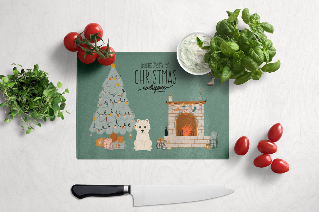 Westie Christmas Everyone Cutting Board Tempered Glass Kitchen Cutting Surface, Heat Resistant Chopping, Non-Slip Feet, Food Prep & Serving