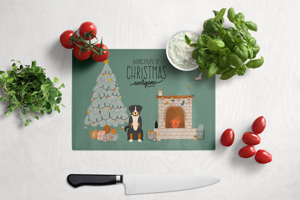 Appenzeller Sennenhund Christmas Everyone Cutting Board Tempered Glass Kitchen Cutting Surface, Heat Resistant Chopping, Non-Slip Feet, Food Prep & Serving
