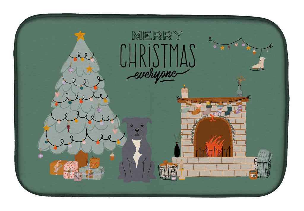 Blue Staffordshire Bull Terrier Christmas Everyone Dish Drying Mat Absorbent Dish Drying Mat Pad for Kitchen Counter Dish Drainer Mat for Countertop, 14 x 21", Multicolor