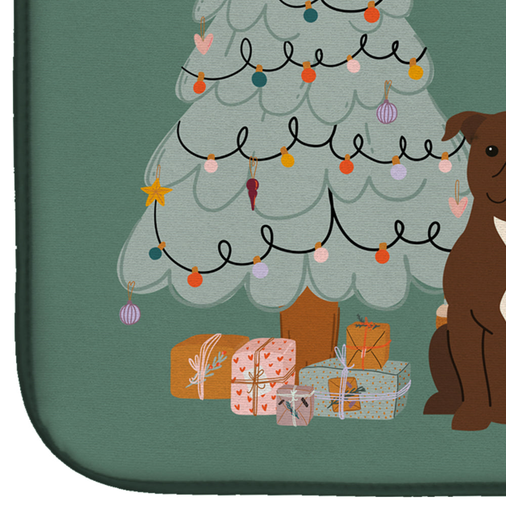 Chocolate Staffordshire Bull Terrier Christmas Everyone Dish Drying Mat Absorbent Dish Drying Mat Pad for Kitchen Counter Dish Drainer Mat for Countertop, 14 x 21", Multicolor