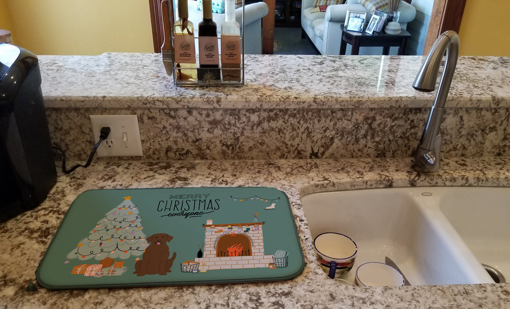 Chocolate Labrador Christmas Everyone Dish Drying Mat Absorbent Dish Drying Mat Pad for Kitchen Counter Dish Drainer Mat for Countertop, 14 x 21", Multicolor