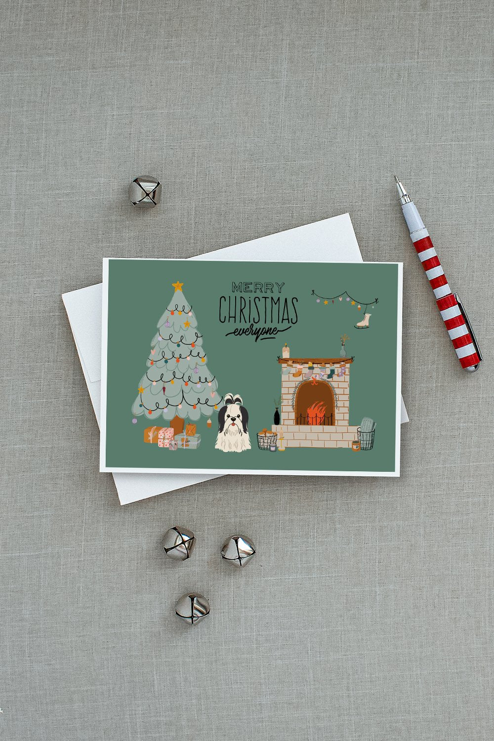 Black White Shih Tzu Christmas Everyone Greeting Cards Pack of 8 Blank Cards with Envelopes Whimsical A7 Size 5x7