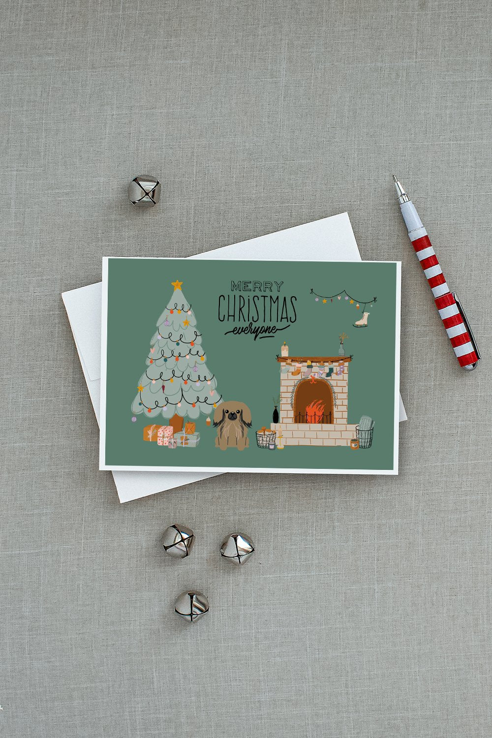Tan Pekingese Christmas Everyone Greeting Cards Pack of 8 Blank Cards with Envelopes Whimsical A7 Size 5x7