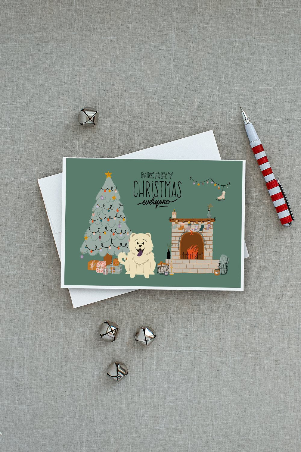 White Chow Chow Christmas Everyone Greeting Cards Pack of 8 Blank Cards with Envelopes Whimsical A7 Size 5x7