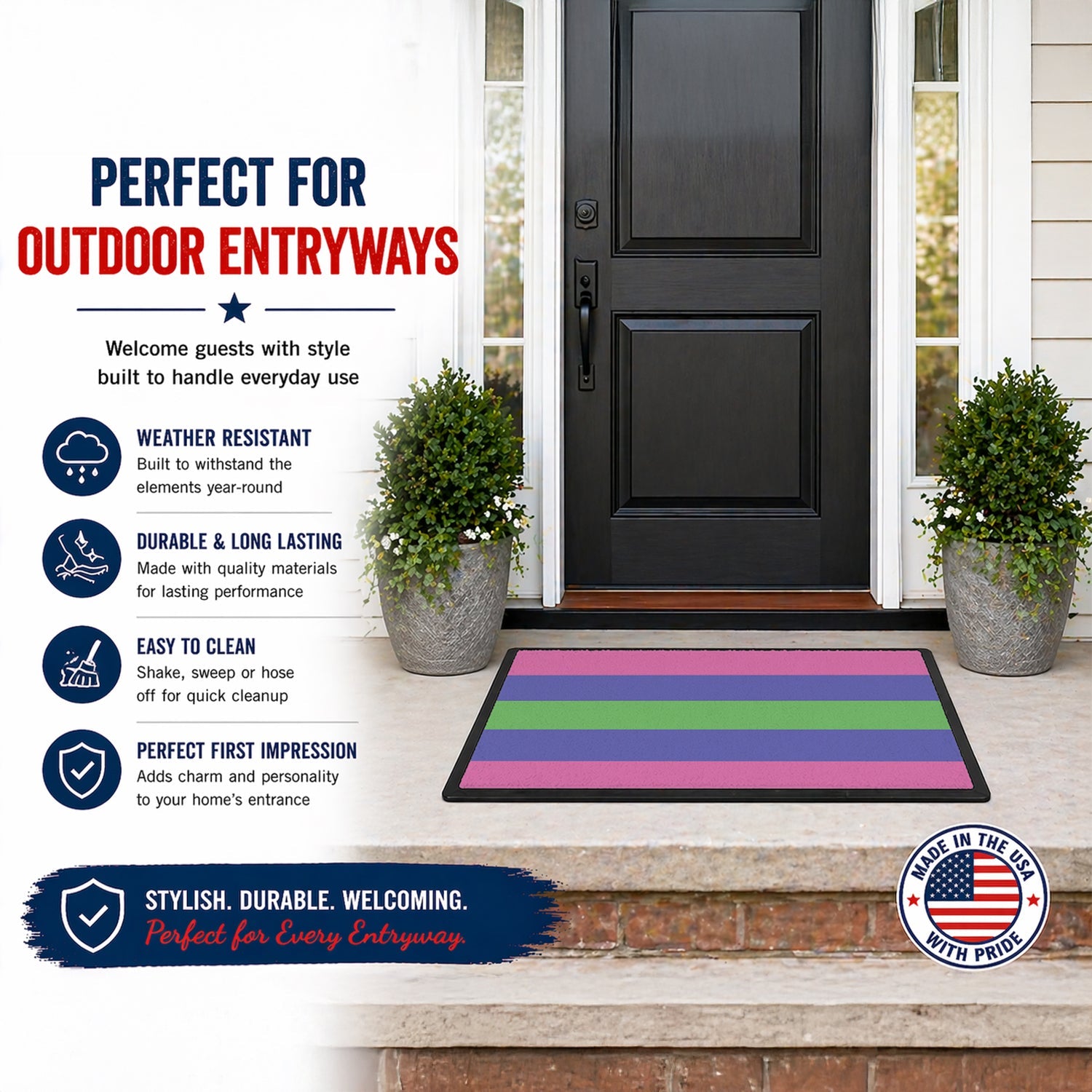 Trigender Pride Doormat Indoor Outdoor 24H X 36W Front Door Mat Rugs for Entryway, Non Slip Washable Low Pile,