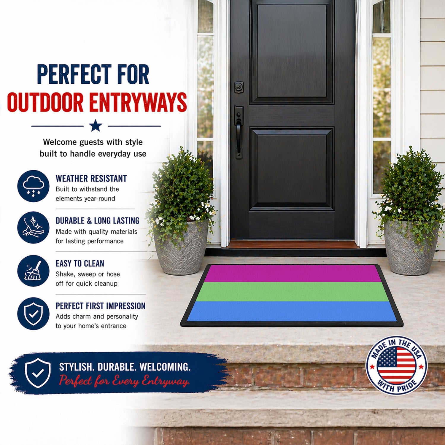 Polisexual Pride Doormat Indoor Outdoor 24H X 36W Front Door Mat Rugs for Entryway, Non Slip Washable Low Pile,