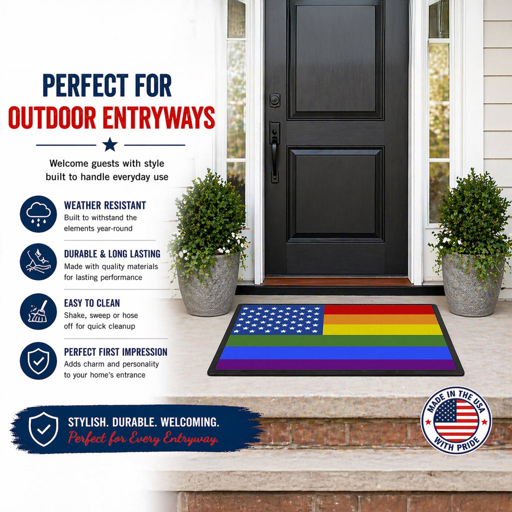 USA Gay Pride Doormat Indoor Outdoor 24H X 36W Front Door Mat Rugs for Entryway, Non Slip Washable Low Pile,