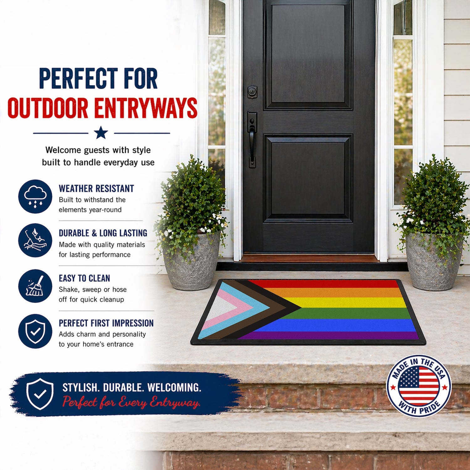 Gay Pride Progress Pride Doormat Indoor Outdoor 24H X 36W Front Door Mat Rugs for Entryway, Non Slip Washable Low Pile,