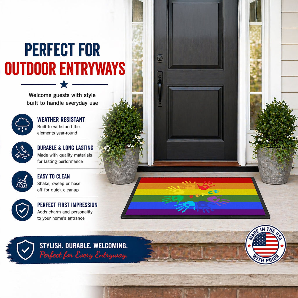 Gay Pride Peace Hands Doormat Indoor Outdoor 24H X 36W Front Door Mat Rugs for Entryway, Non Slip Washable Low Pile,