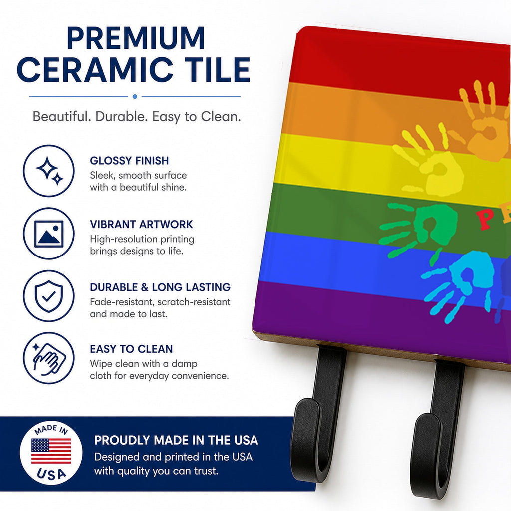 Gay Pride Peace Hands Leash or Key Holder Wall Hooks, Coat Rack Wall Mount, for Hanging Keys, Towels, Aprons, Leashes