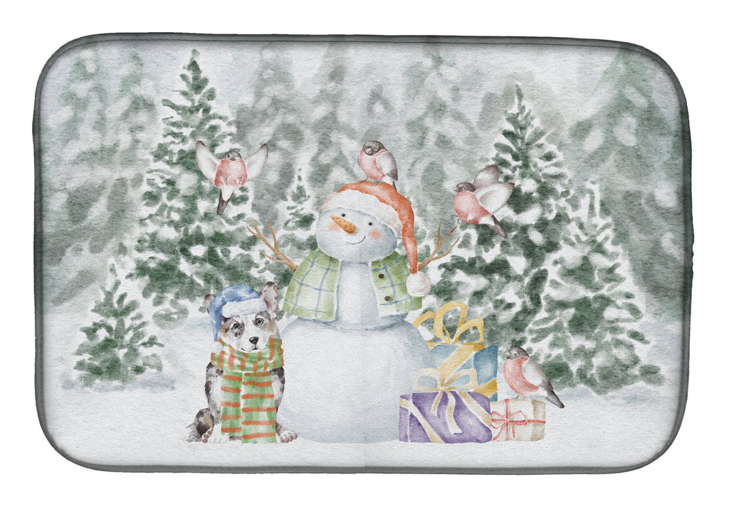 Corgi Blue Merle Christmas Dish Drying Mat Absorbent Dish Drying Mat Pad for Kitchen Counter Dish Drainer Mat for Countertop, 14 x 21", Multicolor