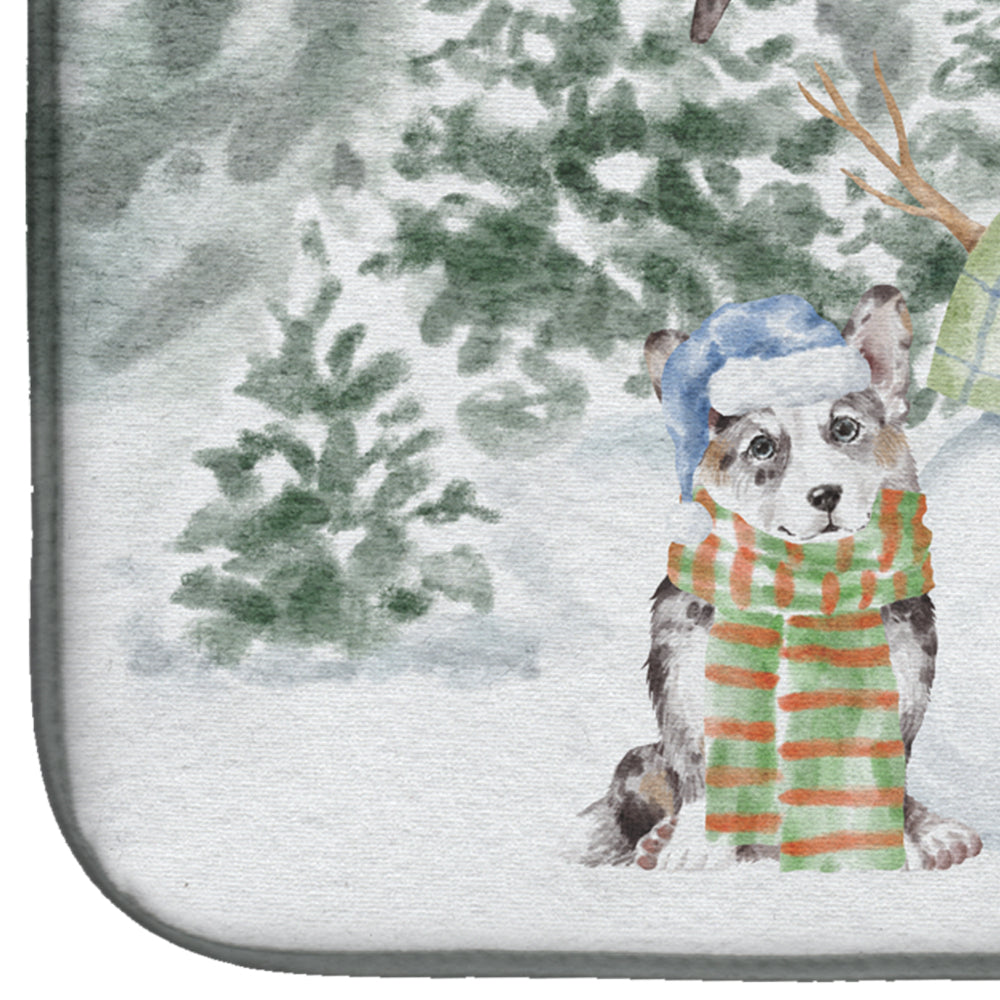 Corgi Blue Merle Christmas Dish Drying Mat Absorbent Dish Drying Mat Pad for Kitchen Counter Dish Drainer Mat for Countertop, 14 x 21", Multicolor