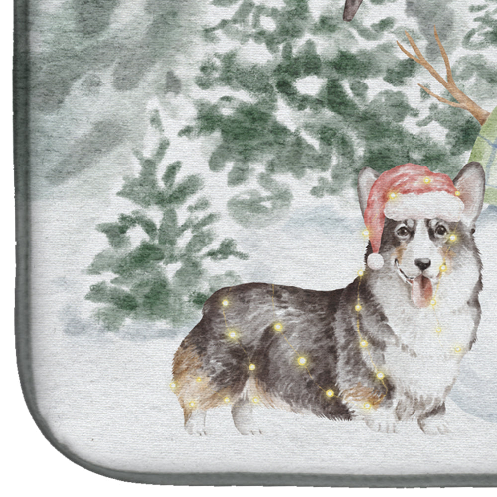 Corgi Black and Tan Points Christmas Dish Drying Mat Absorbent Dish Drying Mat Pad for Kitchen Counter Dish Drainer Mat for Countertop, 14 x 21", Multicolor