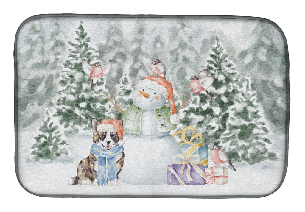 Corgi Blue Merle and Tan Points Christmas Dish Drying Mat Absorbent Dish Drying Mat Pad for Kitchen Counter Dish Drainer Mat for Countertop, 14 x 21", Multicolor