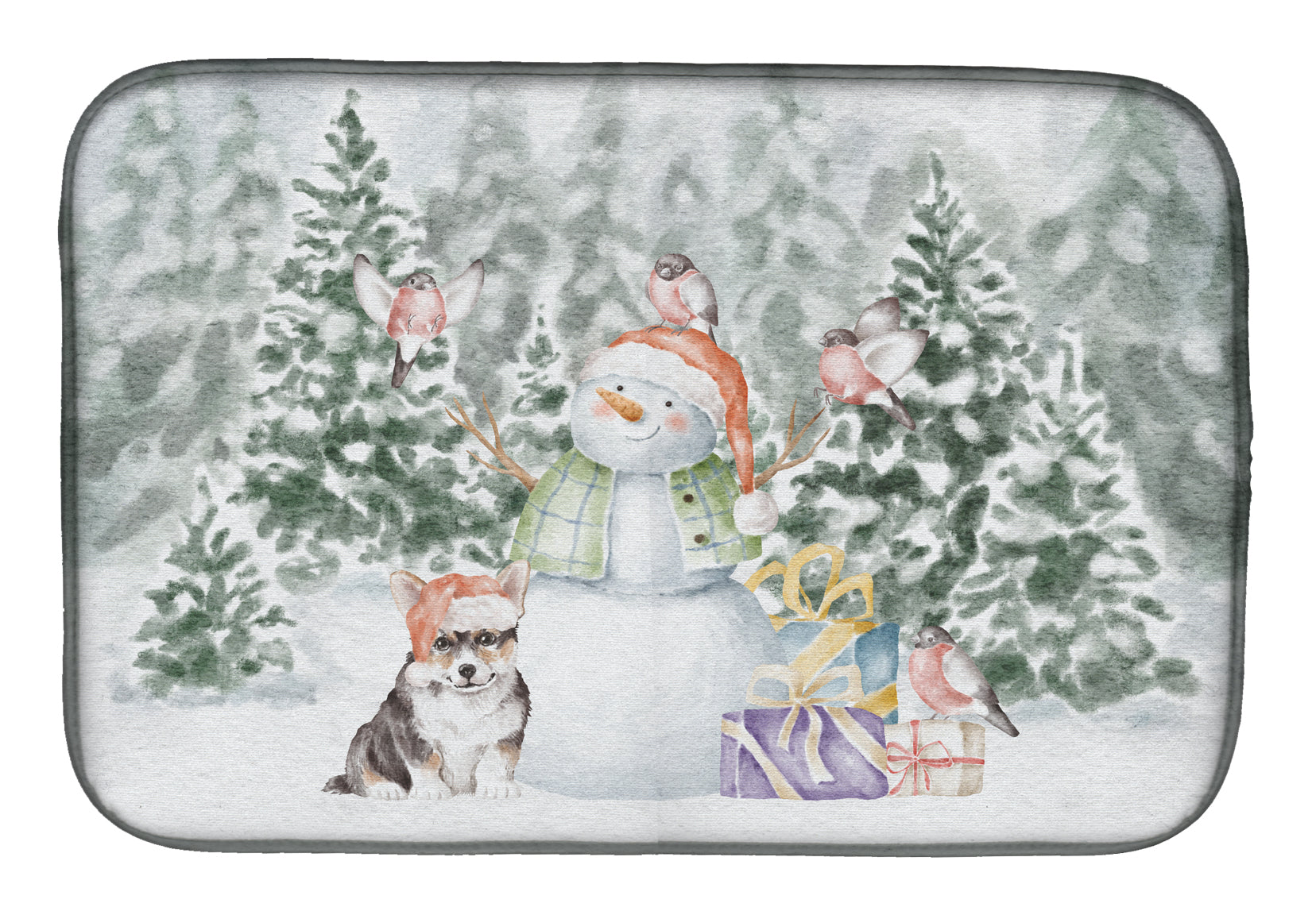 Corgi Puppy Black and Tan Points Christmas Dish Drying Mat Absorbent Dish Drying Mat Pad for Kitchen Counter Dish Drainer Mat for Countertop, 14 x 21", Multicolor