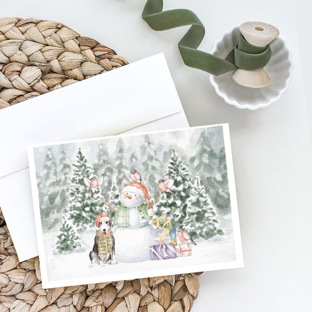 Bull Terrier Black and White Christmas Greeting Cards Pack of 8 Blank Cards with Envelopes Whimsical A7 Size 5x7